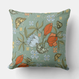 Almofada Tulipas Vermelhas Azuis Teais Borboletas Amarelas