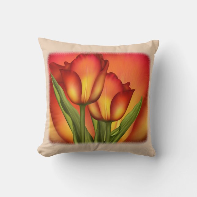 Almofada Tulipas vermelhas e Dourados (Frente)
