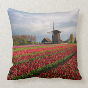 Almofada Tulipas vermelhas e um moinho de vento