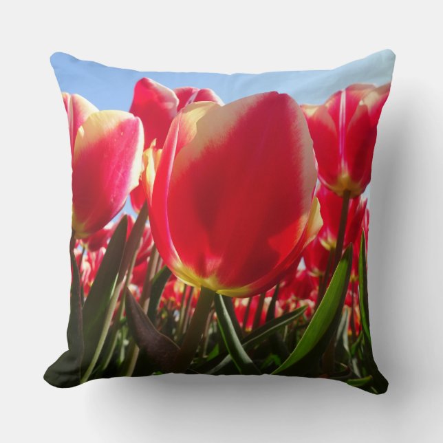 Almofada Tulipas Vermelhas Sunny Fechar Travesseiro decorat (Frente)