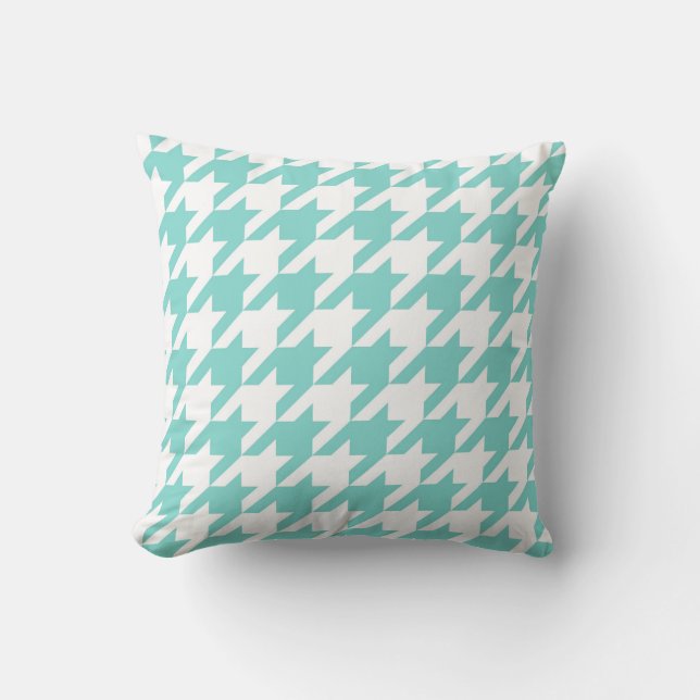 Almofada Turquesa / Água, Padrão Grande de Houndstooth Bran (Frente)