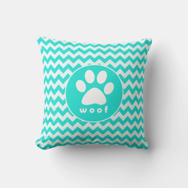 Almofada Turquesa, Aqua Color Chevron; Paw Print (Frente)