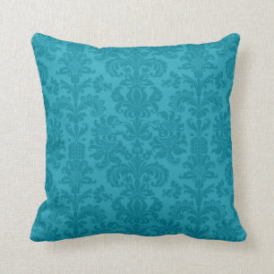 Almofada Turquesa Azul Elegante Damasco Vintage
