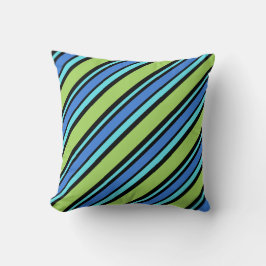 Almofada Turquesa, Azul, Grelhas de Diagonal Negra Neon Ver