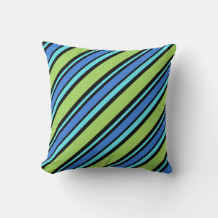 Almofada Turquesa, Azul, Grelhas de Diagonal Negra Neon Ver