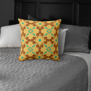 Almofada Turquesa Brown e teste padrão amarelo do azulejo