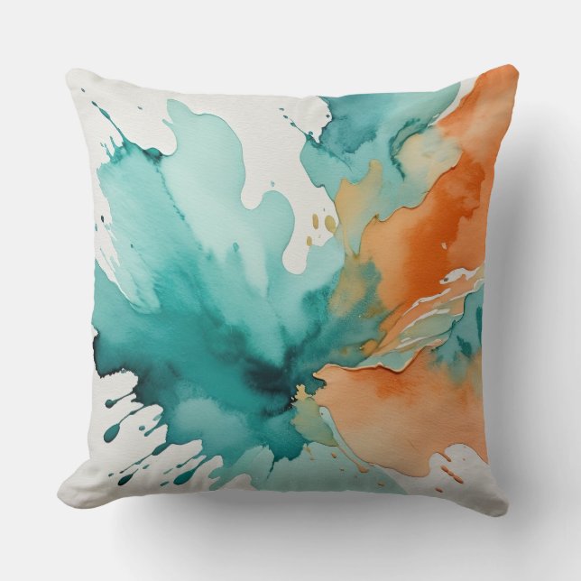 Almofada Turquesa e abstrato de cor laranja (Frente)