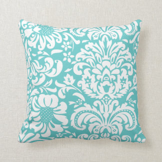 Almofada Turquesa e Damasco Floral Branco