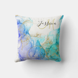 Almofada Turquesa e nome Dourado de álcool