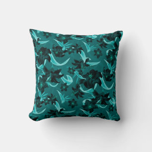 Almofada Turquesa e Teal Moderno Floral   Flores De Lily