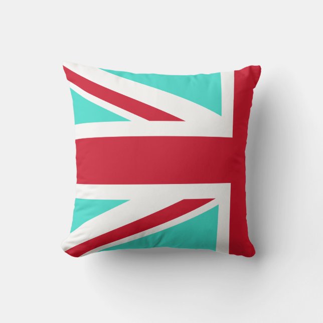 Almofada Turquesa e Vermelho Union Jack Metade (Frente)