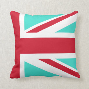 Almofada Turquesa e Vermelho Union Jack Metade