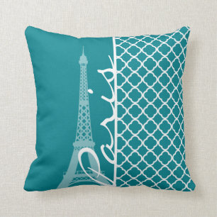 Almofada Turquesa Escura Quatrefoil; Torre Eiffel, Paris