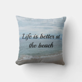 Almofada Turquesa oceano, praia arenosa com texto