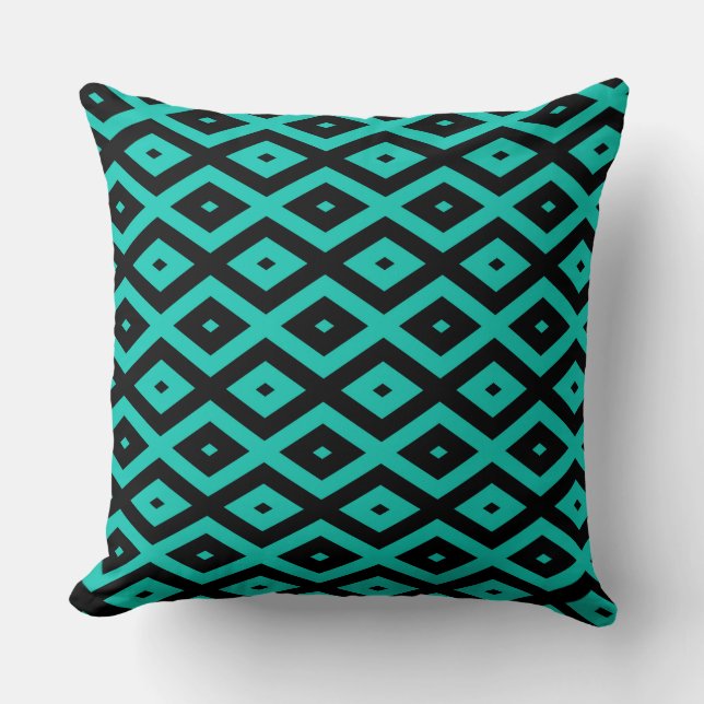 Almofada Turquoise and black diamond pattern (Frente)