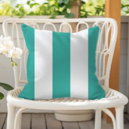 Almofada Turquoise and White Vertical Cabana Stripes