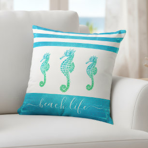 Almofada Turquoise blue ombre 3 seacavalos praia life scrip