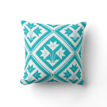 Turquoise Floral Quilt Throw Pillow
