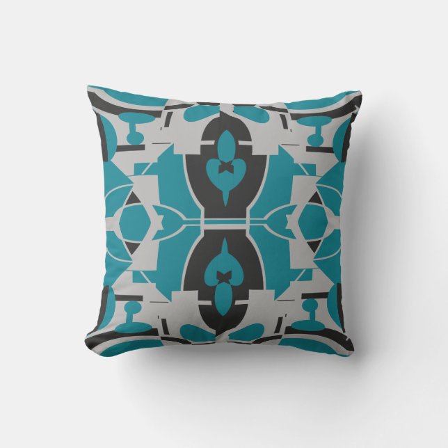 Almofada Turquoise Gray Black Mediterranean Mosaic Motif (Frente)