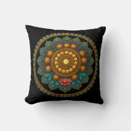 Almofada Turquoise Lotus Mandala - Reversible Black Boho