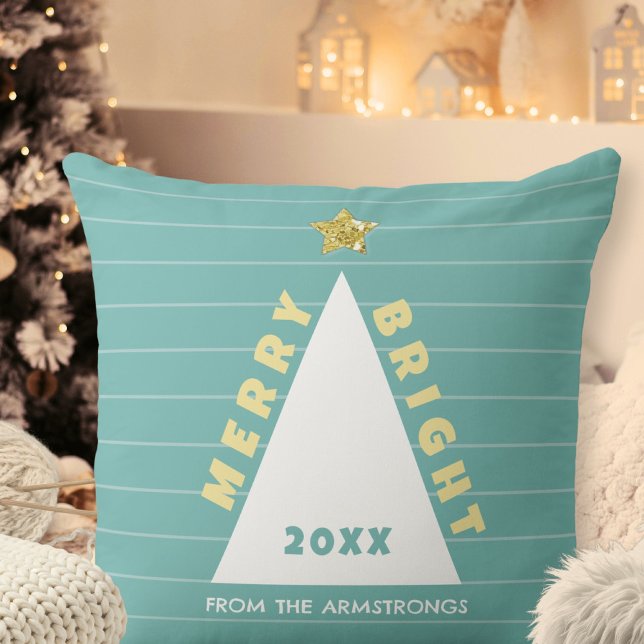 Almofada Turquoise Minimalist Christmas Tree (Turquoise Minimalist Christmas Tree Throw Pillow ©Susanne Sachers - Sunny Mind 🌞)