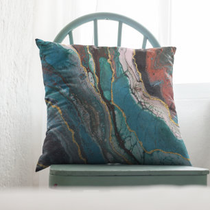 Almofada Turquoise Pedra Olhar Mármore Metálico Dourado