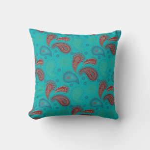 Almofada Turquoise Red Paisley Pattern