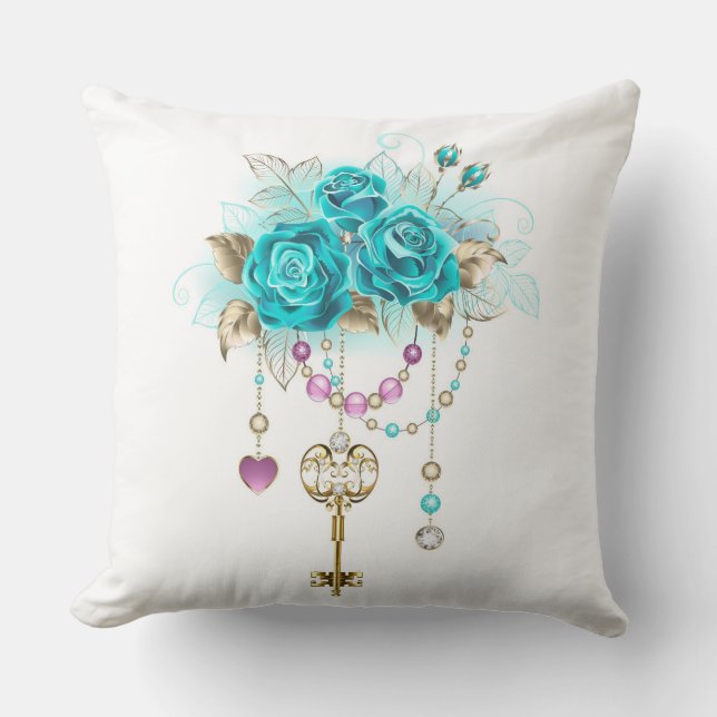 Almofada Turquoise Roses with Keys (Frente)