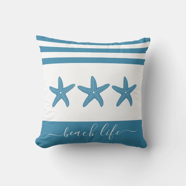 Almofada Turquoise teal 3 starfish praia vida moderna (Frente)