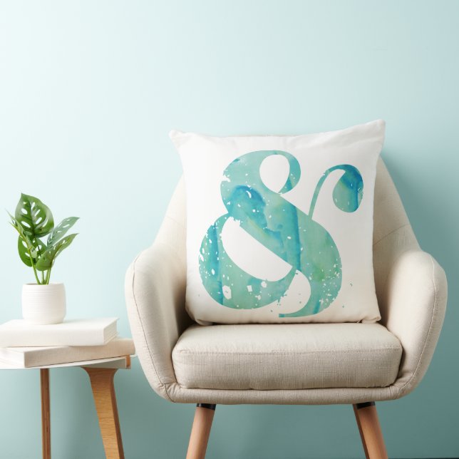 Almofada Turquoise Watercolor Ampersand (Cadeira)