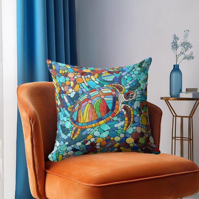 Almofada Turtle Colorful mosaico art (Criador carregado)