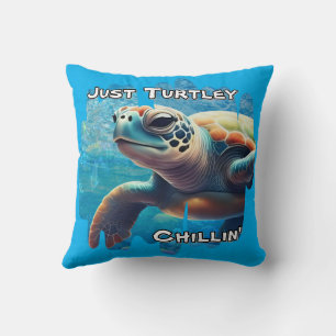 Almofada Turtley Chillin' Sea Turtle Close-up Peaceful Vibe