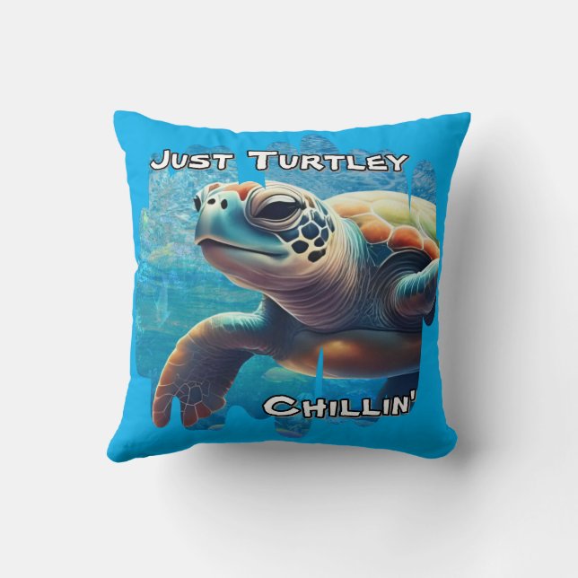 Almofada Turtley Chillin' Sea Turtle Close-up Peaceful Vibe (Verso)