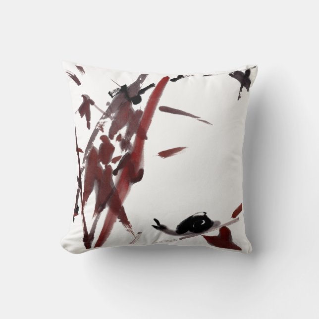 Almofada Tuschekunst mit Schnecke und Rotem Bambus (Frente)