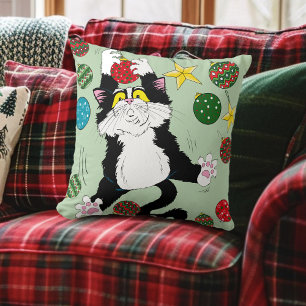 Almofada Tuxedo Black White Christmas Cat