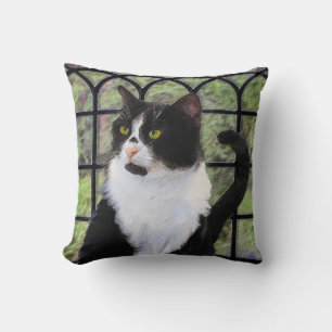Almofada Tuxedo Cat em Pintura de Janela Arte Animal Origin