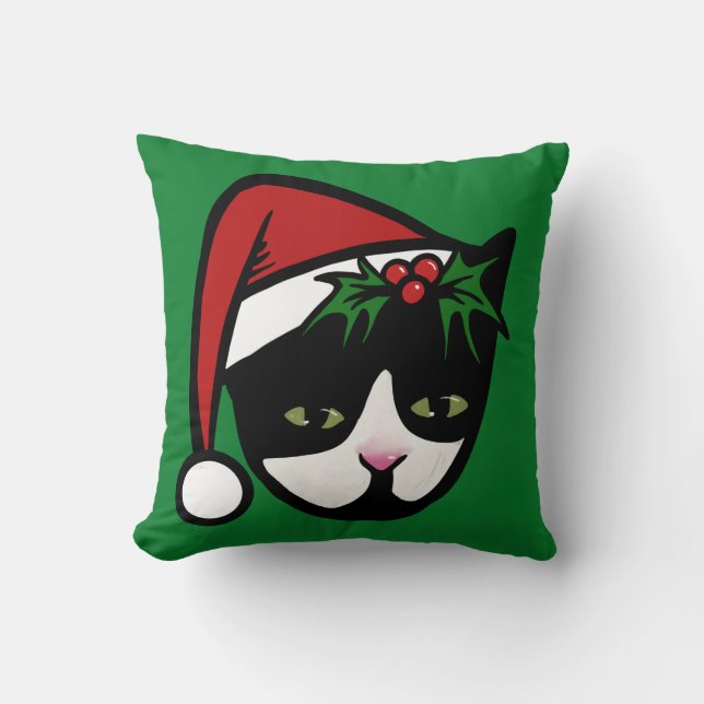 Almofada Tuxedo Cat Feliz Natal (Frente)