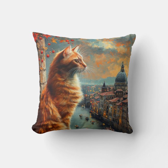 Almofada Twilight in Venice | Ginger Cat on a Canal (Frente)