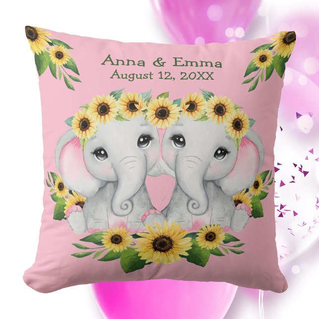 Almofada Twin Sunflower Baby Elephant Girls (Criador carregado)
