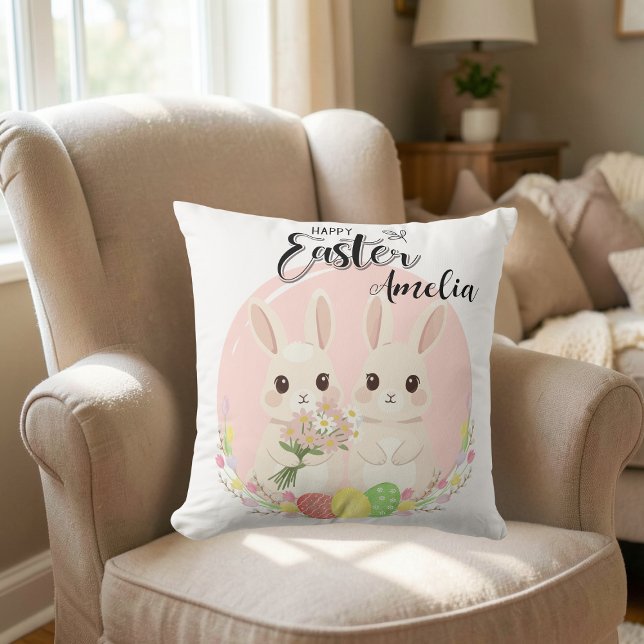 Almofada Two Easter Bunnies Personalized Throw Pillow (Criador carregado)
