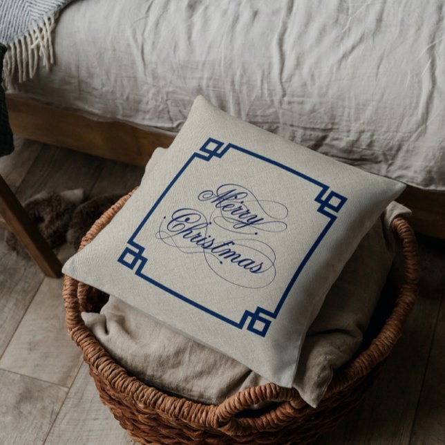 Almofada Typografia Beige Linen Feliz Natal (Criador carregado)