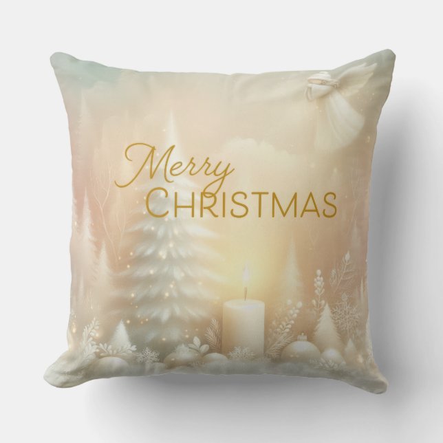 Almofada Um Anjo de Natal Fantasia Paisagem Nevada (Frente)