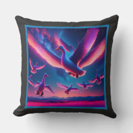 Almofada Um Bando De Penas De Gansos Neon Rosa No Céu Notur