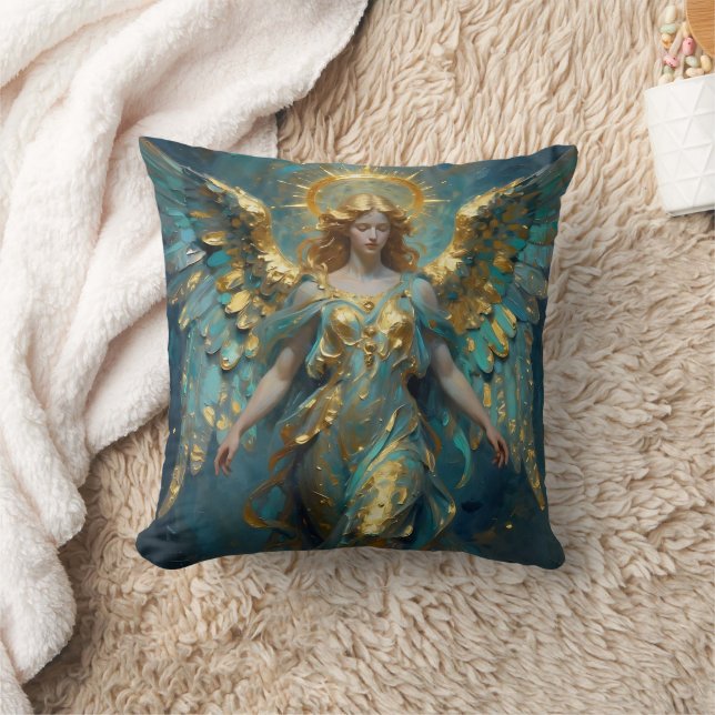Almofada Um belo anjo de ouro e turquesa (Cobertor)