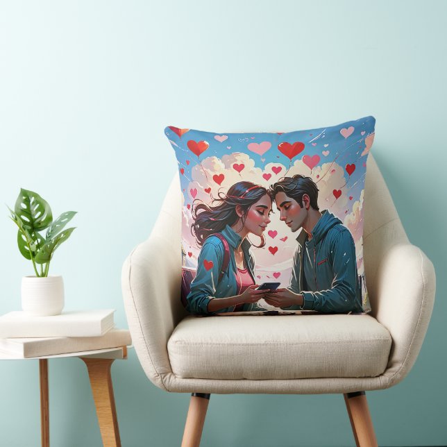 Almofada Um casal apaixonado por corações voadores - Traves (Cadeira)