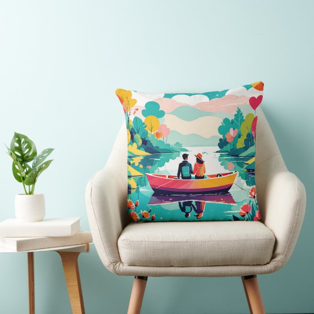 Almofada Um casal num barco num lago - Travesseiro decorati (Cadeira)