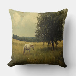 Almofada Um Cavalo Branco Esfregando Em Um Campo