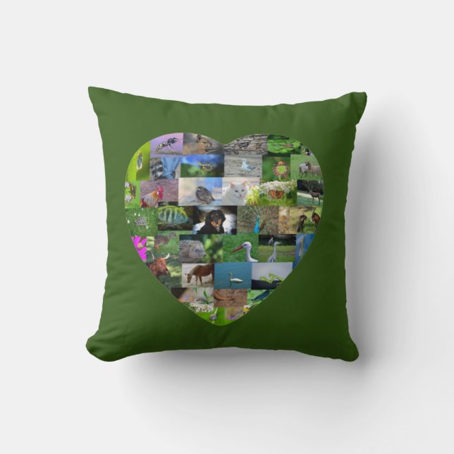 Almofada Um coração para os animais - em verde (Frente)