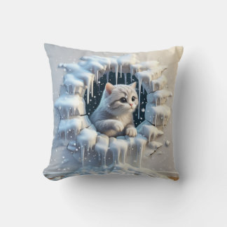 Almofada Um Gato Adorável num Escondido Neve