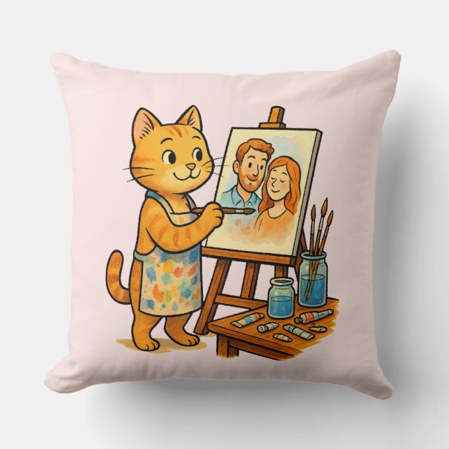 Almofada Um gato bonito pinta um retrato de sua família (Frente)